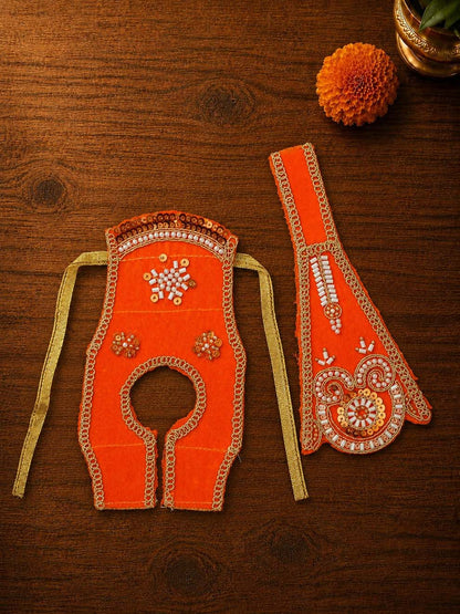 Vartikashri Velvet Orange Fancy Poshak for Kanha Ji