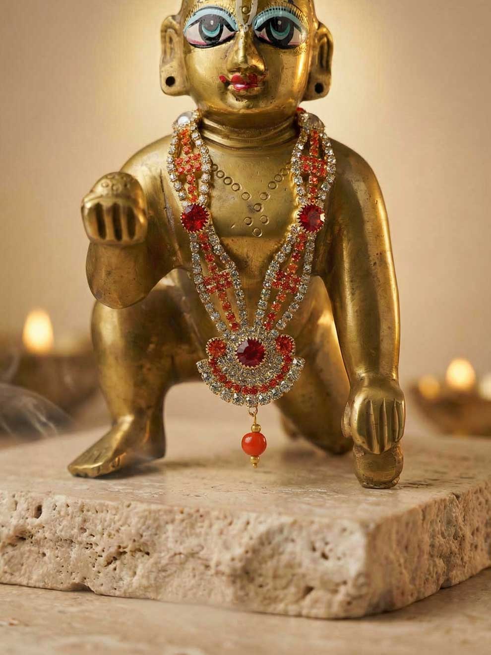 orange ratna mala shringar Diwali Janmashtami dress ladoo dresses laddu gopal dress thakurji kanha ji bal om poshak mathura online best mandir wholesaler manufacturer