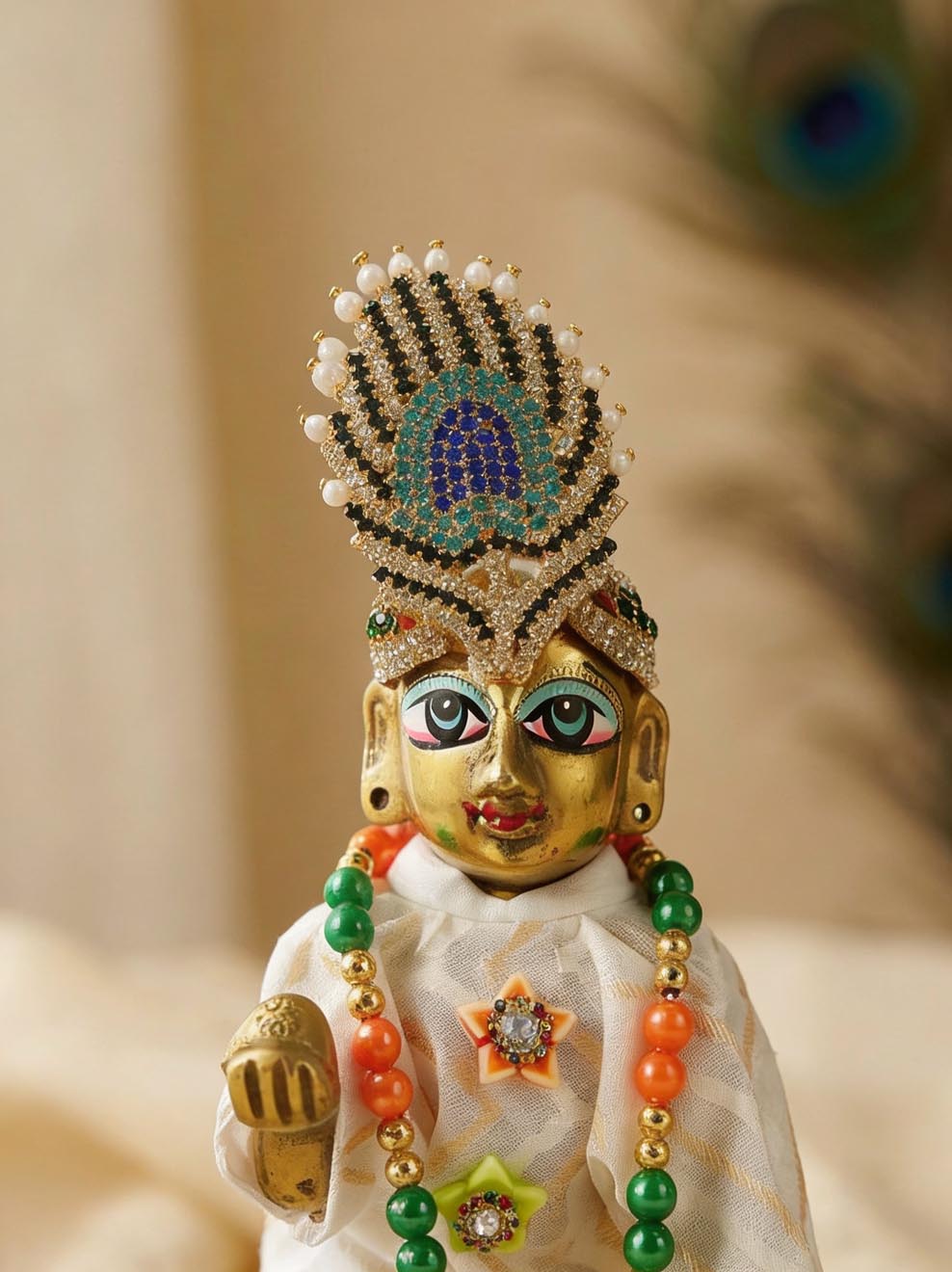 peacock Mukut Laddu Gopal Dresses Online in India Winter Dress for Poshak Thakurji Kanha Ji Accessories Dhoti Kurta Set Pajama Aasan Janmashtami Special Summer Shringar Fancy Jacket Premium Festival Bistar Combo om poshak kanha thakurji bal lala lalla ladoo
