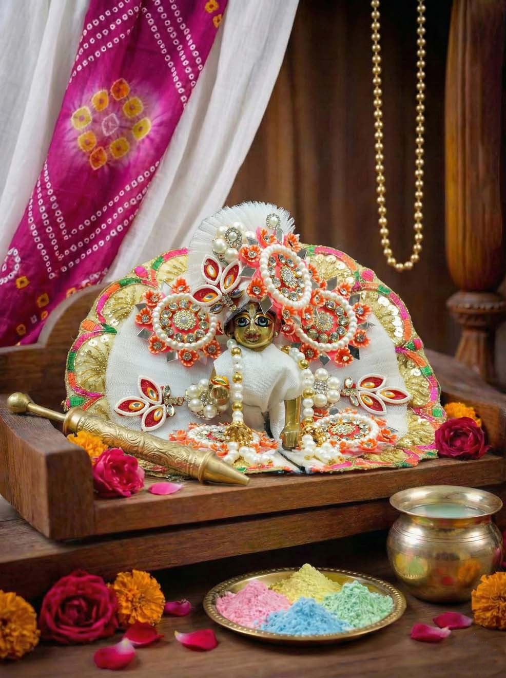 pusp chakra holi heavy Diwali Janmashtami dress ladoo dresses laddu gopal dress thakurji kanha ji bal om poshak mathura online best mandir wholesaler manufacturer