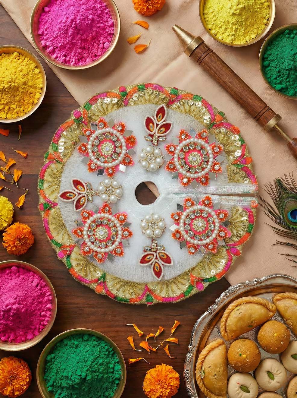 pusp chakra holi heavy Diwali Janmashtami dress ladoo dresses laddu gopal dress thakurji kanha ji bal om poshak mathura online best mandir wholesaler manufacturer