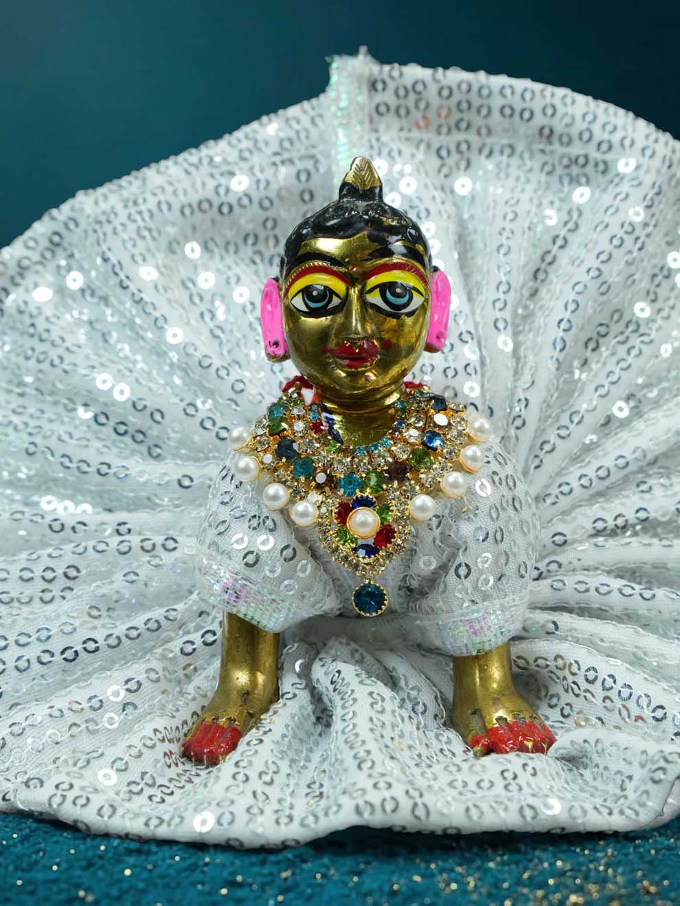 radha rani shringar mala necklace haar multicolor Diwali Janmashtami dress ladoo dresses laddu gopal dress thakurji kanha ji bal om poshak mathura online best mandir wholesaler manufacturer