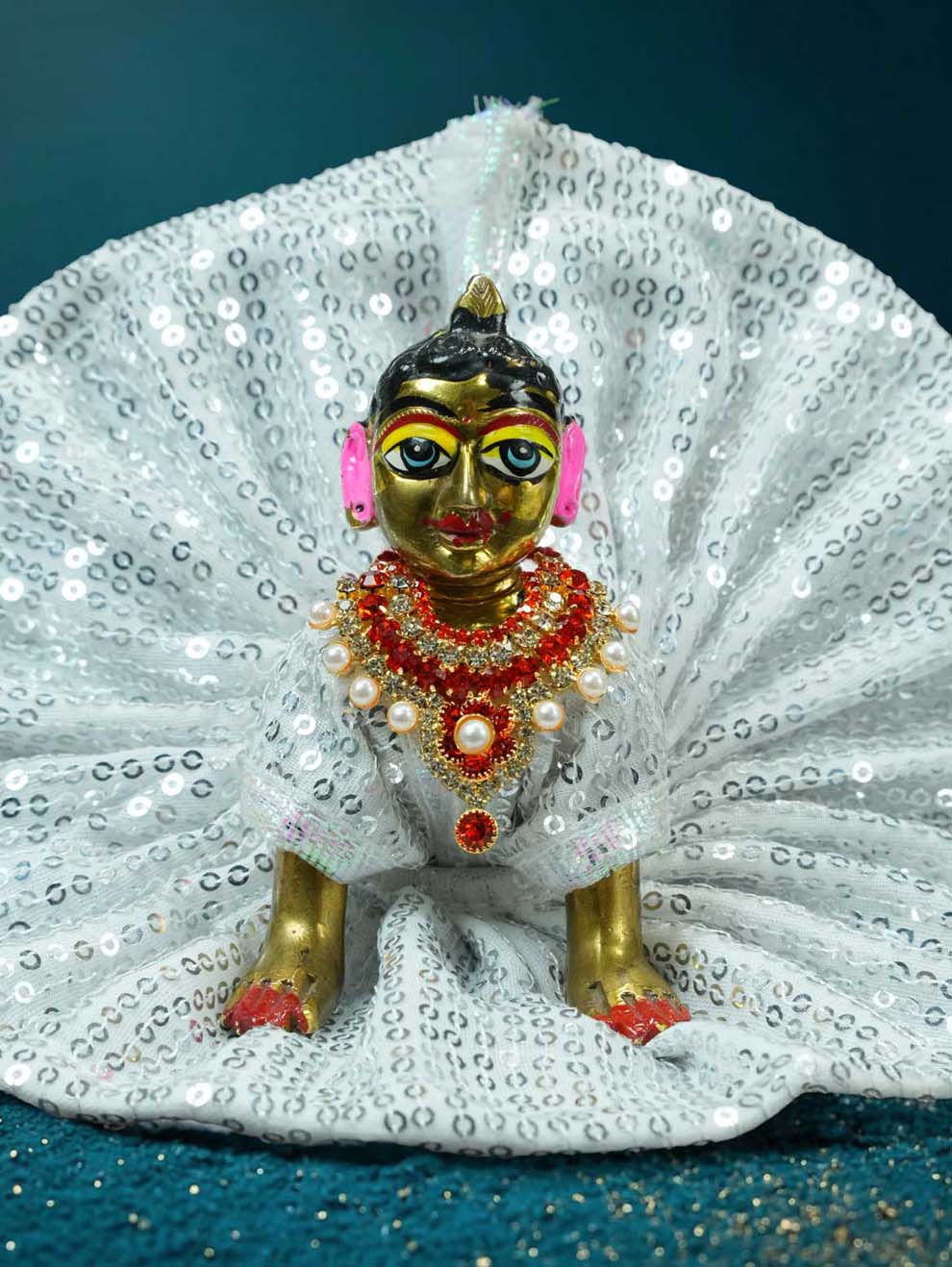 radha rani shringar mala necklace haar orange Diwali Janmashtami dress ladoo dresses laddu gopal dress thakurji kanha ji bal om poshak mathura online best mandir wholesaler manufacturer