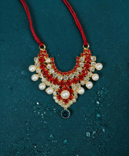 radha rani shringar mala necklace haar red Diwali Janmashtami dress ladoo dresses laddu gopal dress thakurji kanha ji bal om poshak mathura online best mandir wholesaler manufacturer