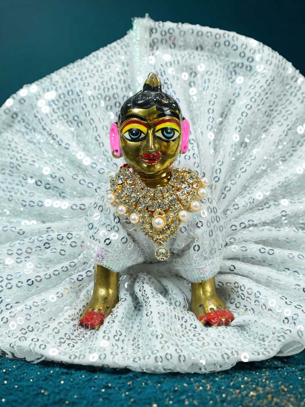 radha rani shringar mala necklace haar white Diwali Janmashtami dress ladoo dresses laddu gopal dress thakurji kanha ji bal om poshak mathura online best mandir wholesaler manufacturer