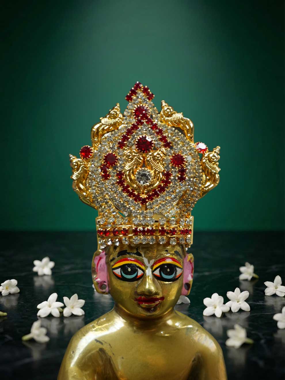 ratna red stone mukut shirngar crown Diwali Janmashtami dress ladoo dresses laddu gopal dress thakurji kanha ji bal om poshak mathura online best mandir wholesaler manufacturer