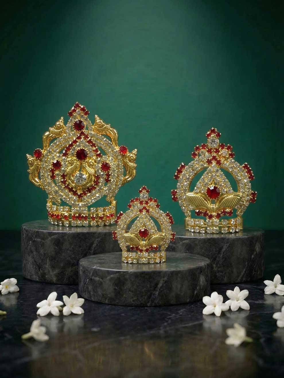 ratna red stone mukut shirngar crown Diwali Janmashtami dress ladoo dresses laddu gopal dress thakurji kanha ji bal om poshak mathura online best mandir wholesaler manufacturer
