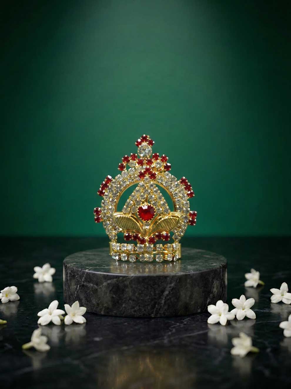 ratna red stone mukut shirngar crown Diwali Janmashtami dress ladoo dresses laddu gopal dress thakurji kanha ji bal om poshak mathura online best mandir wholesaler manufacturer