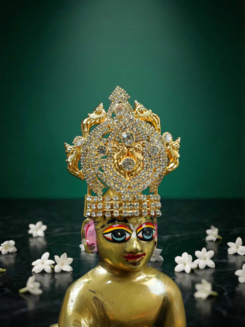 ratna white stone mukut shirngar crown Diwali Janmashtami dress ladoo dresses laddu gopal dress thakurji kanha ji bal om poshak mathura online best mandir wholesaler manufacturer