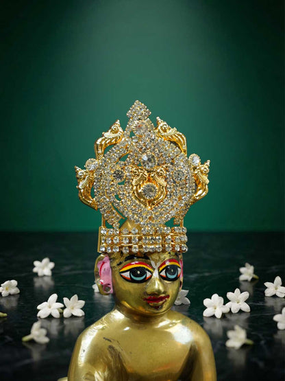 ratna white stone mukut shirngar crown Diwali Janmashtami dress ladoo dresses laddu gopal dress thakurji kanha ji bal om poshak mathura online best mandir wholesaler manufacturer