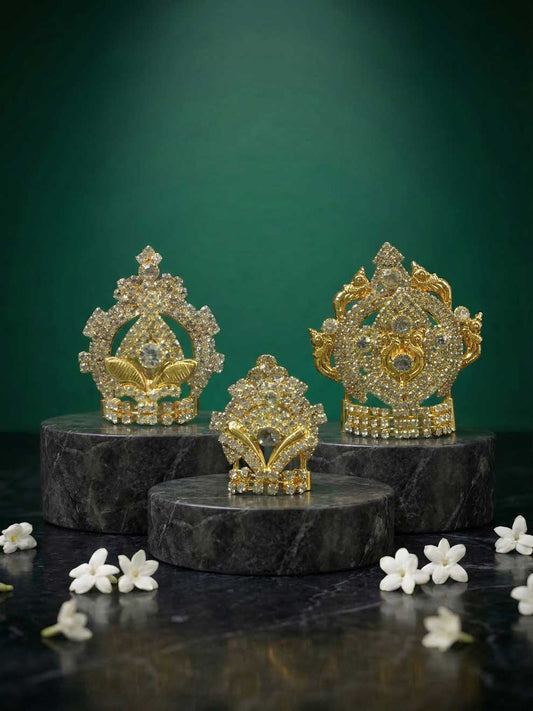 ratna white stone mukut shirngar crown Diwali Janmashtami dress ladoo dresses laddu gopal dress thakurji kanha ji bal om poshak mathura online best mandir wholesaler manufacturer