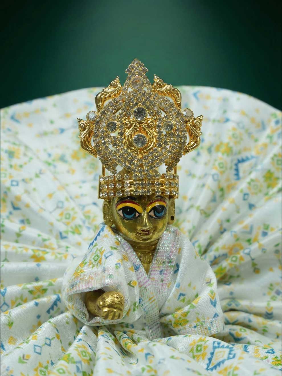 ratna white stone mukut shirngar crown Diwali Janmashtami dress ladoo dresses laddu gopal dress thakurji kanha ji bal om poshak mathura online best mandir wholesaler manufacturer