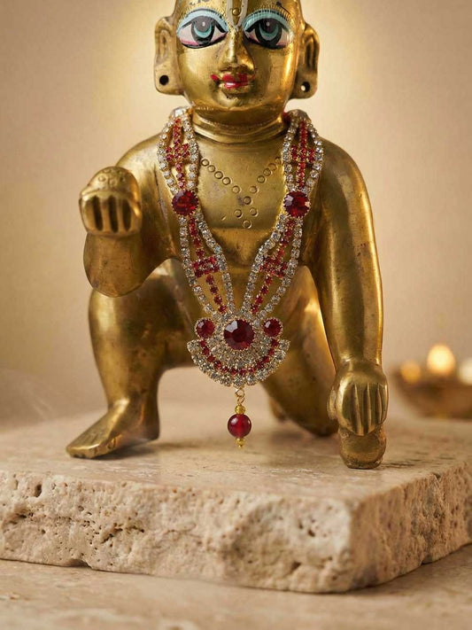 red manikya shingar mala Diwali Janmashtami dress ladoo dresses laddu gopal dress thakurji kanha ji bal om poshak mathura online best mandir wholesaler manufacture