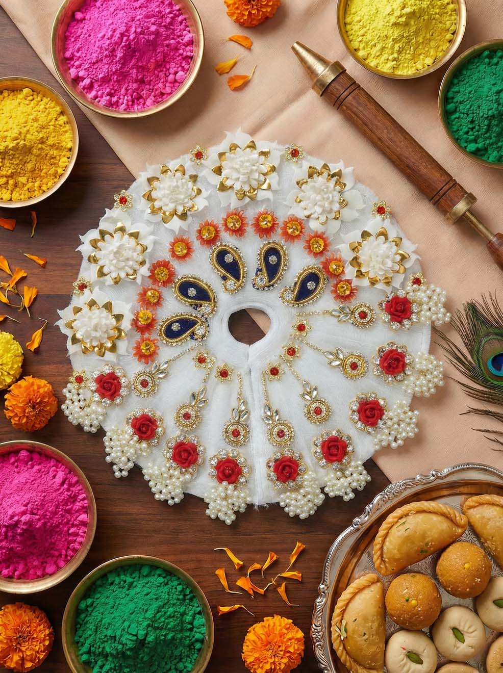 shubra braj holi heavy Diwali Janmashtami dress ladoo dresses laddu gopal dress thakurji kanha ji bal om poshak mathura online best mandir wholesaler manufacturer
