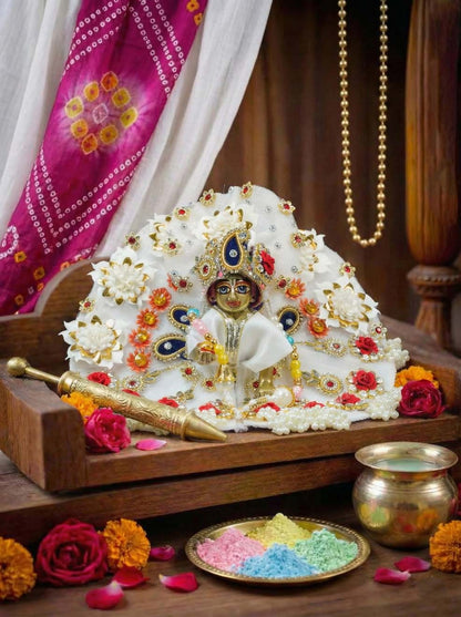 shubra braj holi heavy Diwali Janmashtami dress ladoo dresses laddu gopal dress thakurji kanha ji bal om poshak mathura online best mandir wholesaler manufacturer
