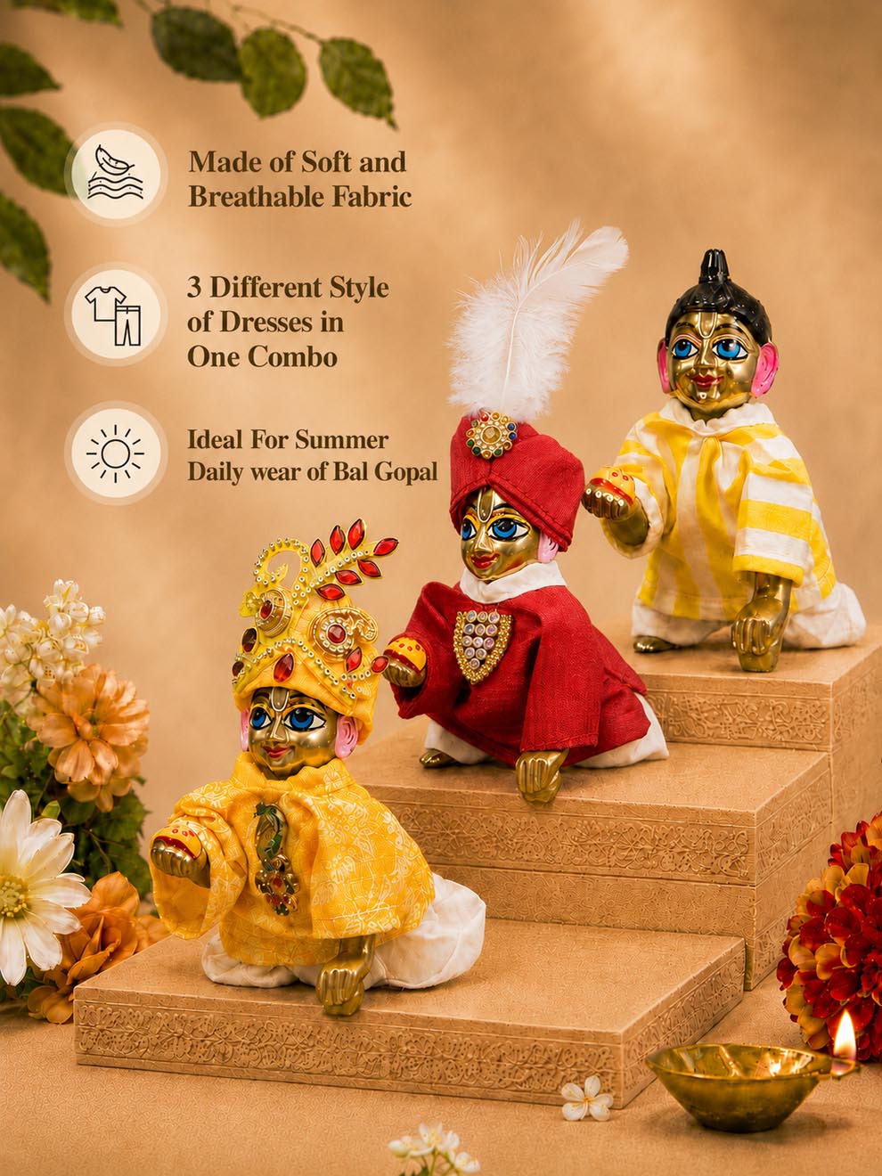 swayam Laddu Gopal Dresses Online in India Winter Dress for Poshak Thakurji Kanha Ji Accessories Dhoti Kurta Set Pajama Aasan Janmashtami Special Summer Shringar Fancy Jacket Premium Festival Bistar Combo om poshak kanha thakurji bal lala lalla ladoo