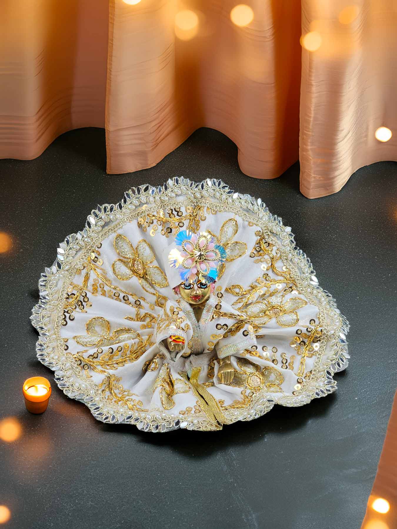 Navratri Shwet White Divya Poshak with Mukut For Kanha Ji