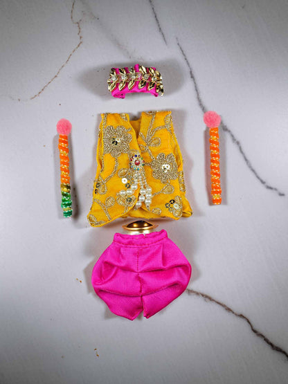 Navratri Garba Shakti Yellow Jacket Dress For Laddu Gopal