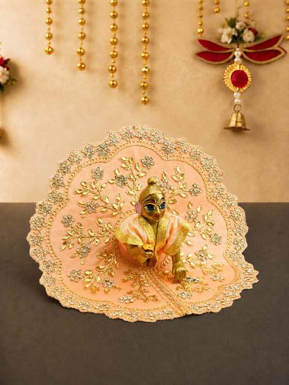 vallari fancy peach Laddu Gopal Dresses Online in India Winter Dress for Poshak Thakurji Kanha Ji Accessories Dhoti Kurta Set Pajama Aasan Janmashtami Special Summer Shringar Fancy Jacket Premium Festival Bistar Combo om poshak kanha thakurji bal lala lalla ladoo