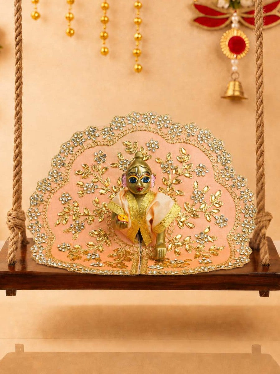 vallari fancy peach Laddu Gopal Dresses Online in India Winter Dress for Poshak Thakurji Kanha Ji Accessories Dhoti Kurta Set Pajama Aasan Janmashtami Special Summer Shringar Fancy Jacket Premium Festival Bistar Combo om poshak kanha thakurji bal lala lalla ladoo