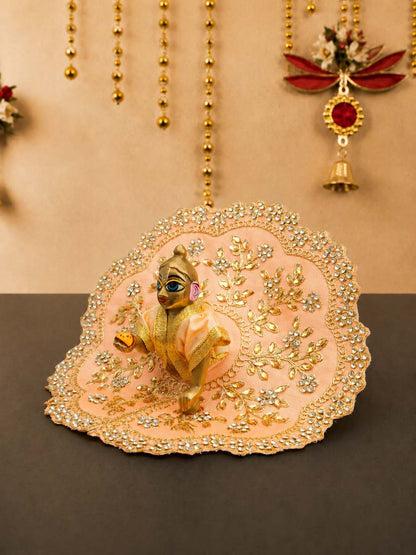 vallari fancy peach Laddu Gopal Dresses Online in India Winter Dress for Poshak Thakurji Kanha Ji Accessories Dhoti Kurta Set Pajama Aasan Janmashtami Special Summer Shringar Fancy Jacket Premium Festival Bistar Combo om poshak kanha thakurji bal lala lalla ladoo