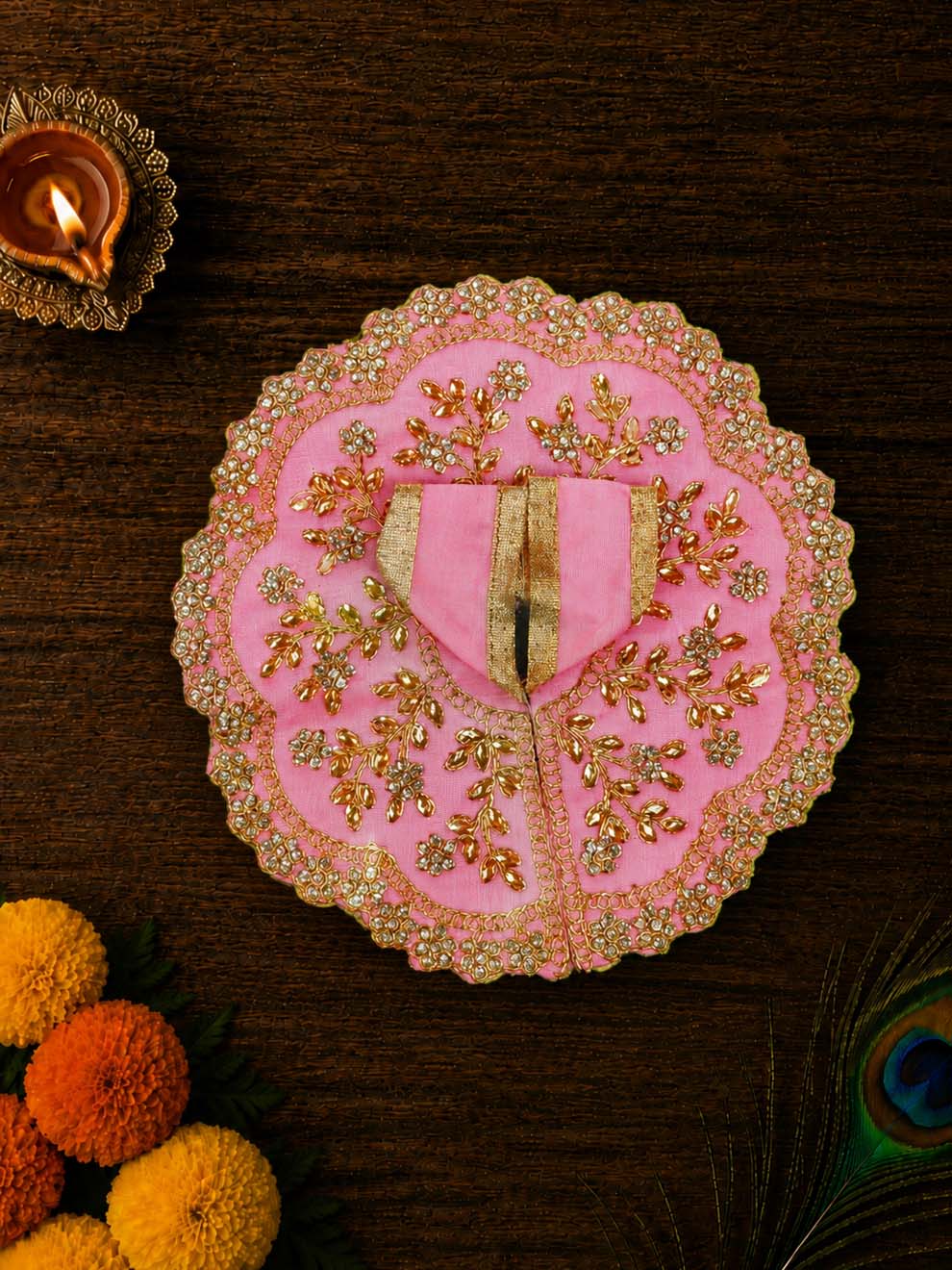 vallari fancy pink Laddu Gopal Dresses Online in India Winter Dress for Poshak Thakurji Kanha Ji Accessories Dhoti Kurta Set Pajama Aasan Janmashtami Special Summer Shringar Fancy Jacket Premium Festival Bistar Combo om poshak kanha thakurji bal lala lalla ladoo