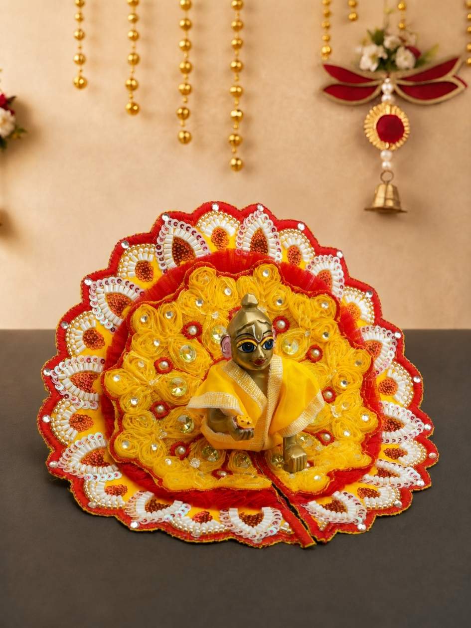 yugmika fancy yr Laddu Gopal Dresses Online in India Winter Dress for Poshak Thakurji Kanha Ji Accessories Dhoti Kurta Set Pajama Aasan Janmashtami Special Summer Shringar Fancy Jacket Premium Festival Bistar Combo om poshak kanha thakurji bal lala lalla ladoo