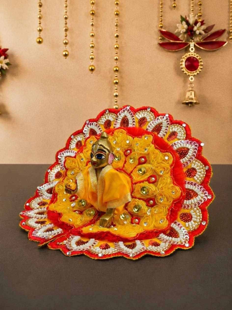 yugmika fancy yr Laddu Gopal Dresses Online in India Winter Dress for Poshak Thakurji Kanha Ji Accessories Dhoti Kurta Set Pajama Aasan Janmashtami Special Summer Shringar Fancy Jacket Premium Festival Bistar Combo om poshak kanha thakurji bal lala lalla ladoo
