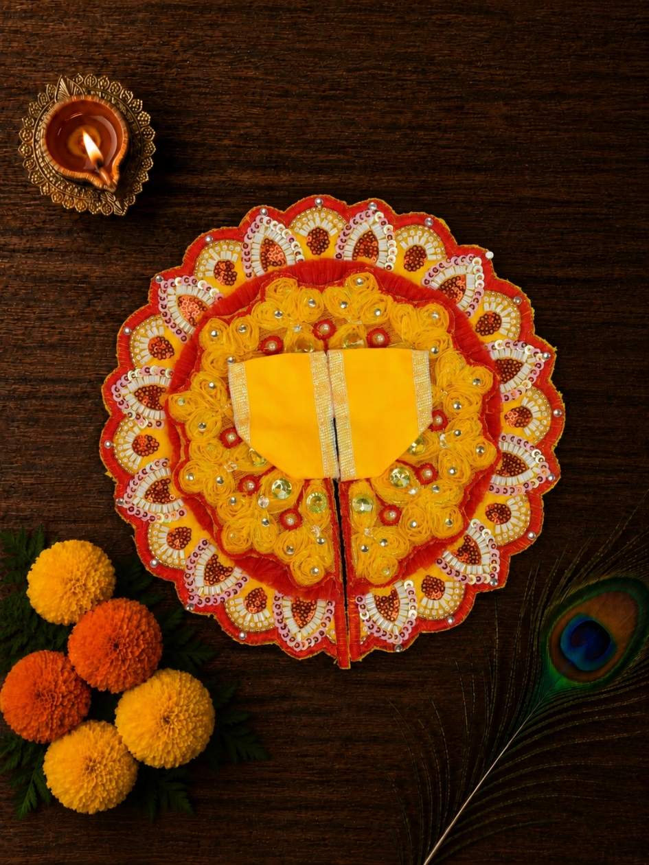 yugmika fancy yr Laddu Gopal Dresses Online in India Winter Dress for Poshak Thakurji Kanha Ji Accessories Dhoti Kurta Set Pajama Aasan Janmashtami Special Summer Shringar Fancy Jacket Premium Festival Bistar Combo om poshak kanha thakurji bal lala lalla ladoo